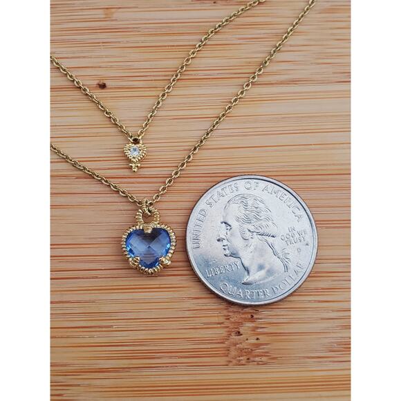 Judith Ripka JR Two Heart Double Chain Necklace Sterling Silver 925 Gold Plated - Picture 2 of 8